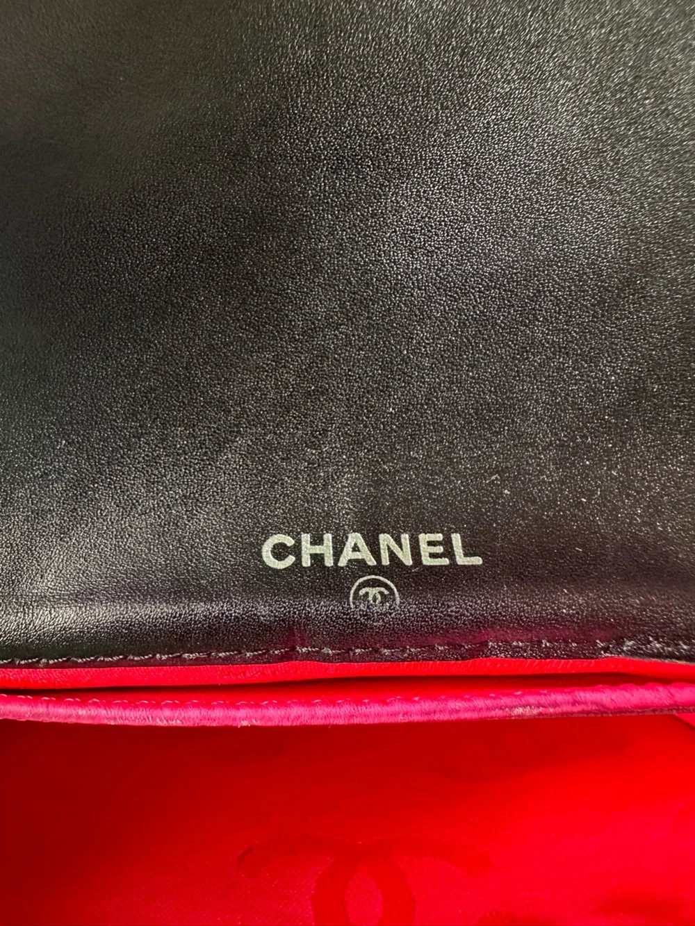 CHANEL Cambon Ligne Black Lambskin Long Wallet White CC Pink Interior